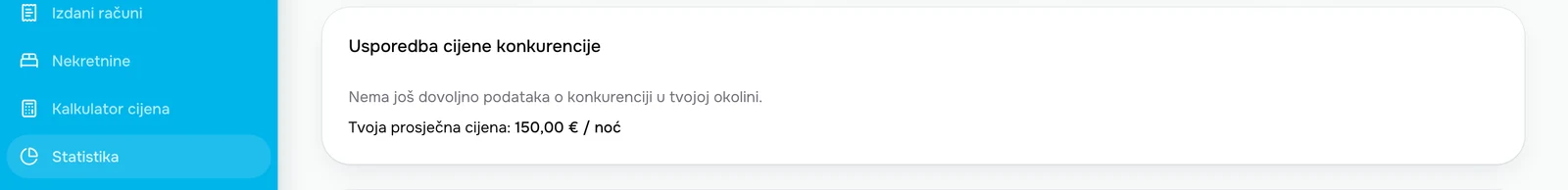 Snimka zaslona: usporedba cijene nekretnine s tržištem Kartica usporedbe cijene nekretnine s prosječnom cijenom u okolini