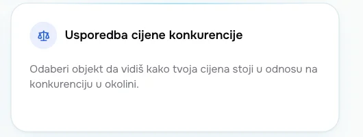 Snimka zaslona: usporedba cijene nekretnine s tržištem Kartica usporedbe cijene nekretnine s prosječnom cijenom u okolini